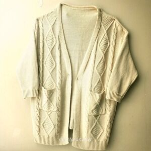 Bloomchic Cream Cable Knit Cardigan Sweater Plus Size 22-24 Open Front Pockets